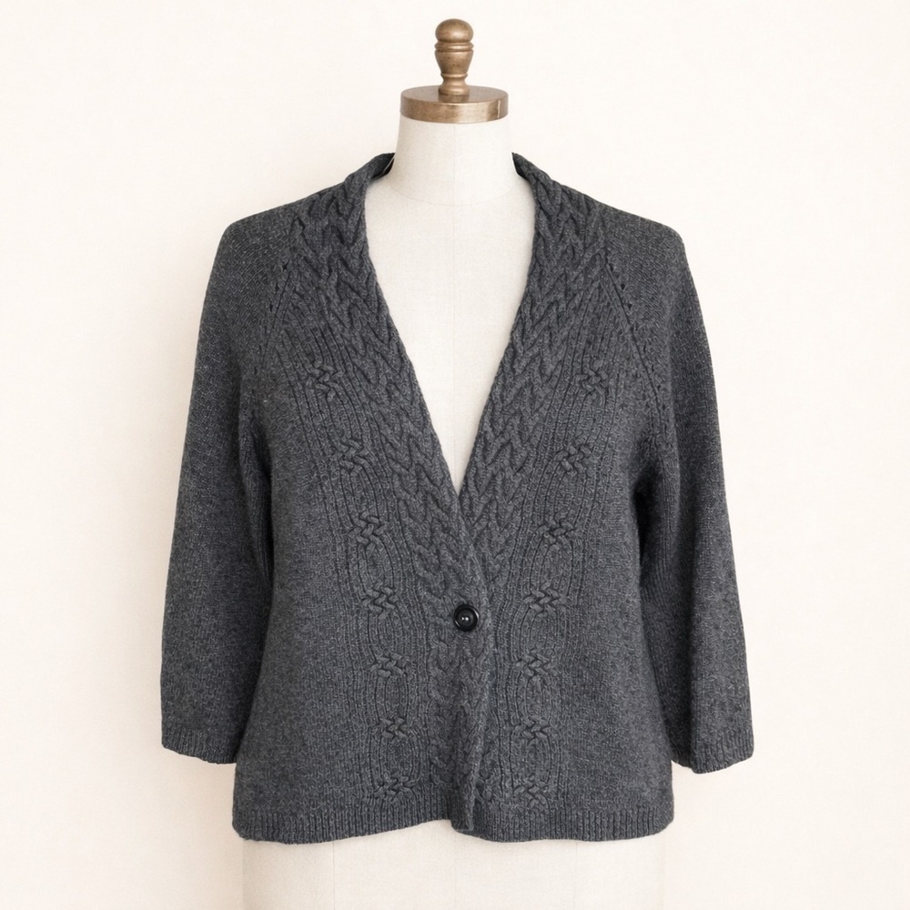 Merona Charcoal Cable Knit Wool Blend Statement Cardigan Sweater Size Large